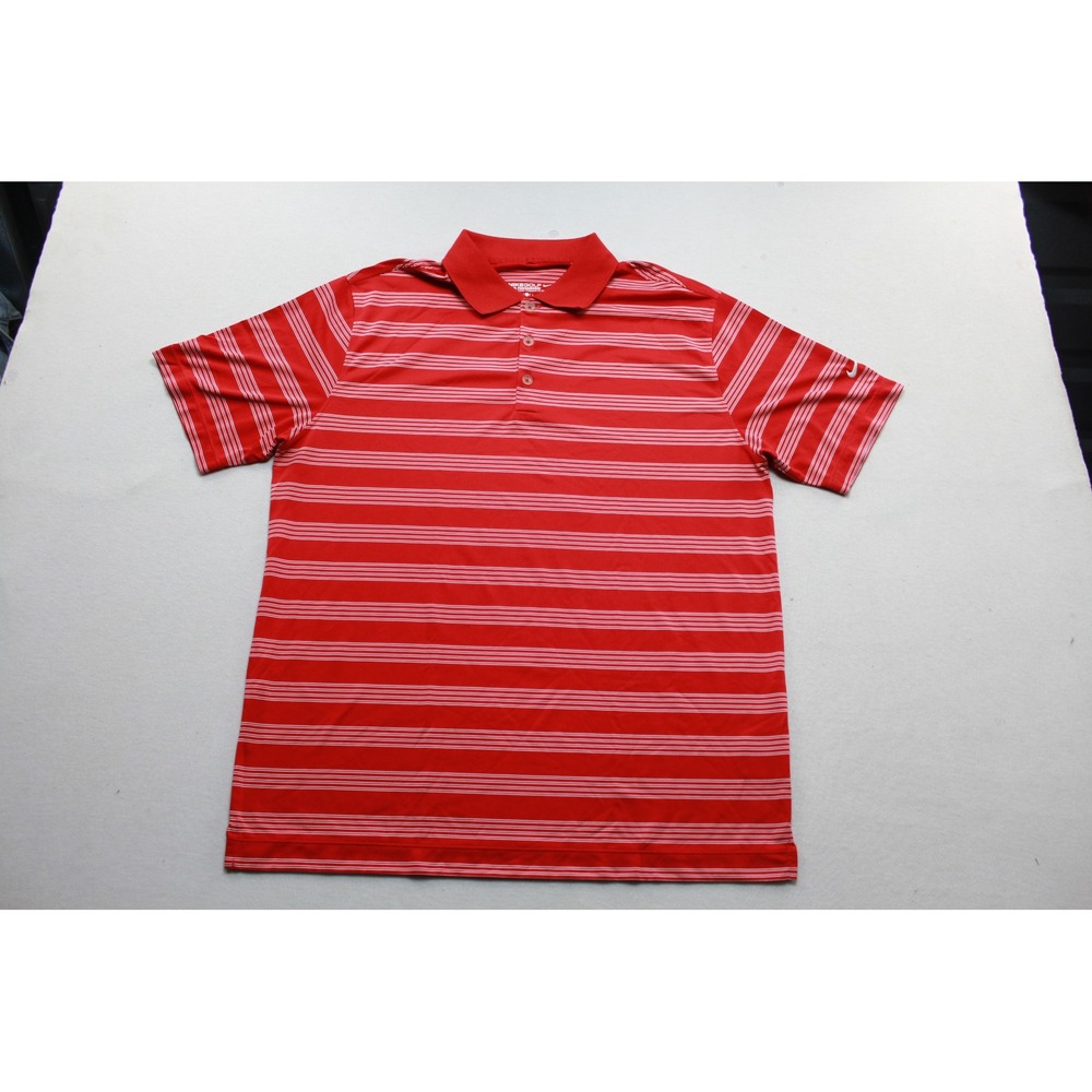 Nike Golf Polo Mens Large Red Excellent Striped Dri-FIT Tour Performance Shirt
